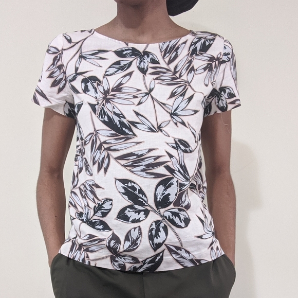 J Crew Floral Palm Fronds Printed Linen Cotton Top - Picture 2 of 6